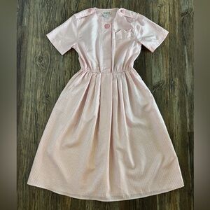 Vtg Lindsey Blake Petites Secretary Day Dress Sz 6P Soft Pink White Stripe Geek